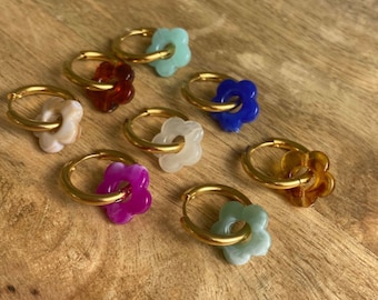 Creole flower earrings - stainless steel hoop earrings - acrylic flowers - resin flowers - women's gift - gift for her - boho jewelry