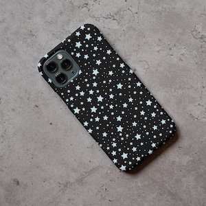 Tiny Blue Stars Pattern Tough Phone Case Celestial IPhone Case 16 Pro Max 15 14 13 12 11 Samsung S24 S23 Black Blue Star Pattern Background