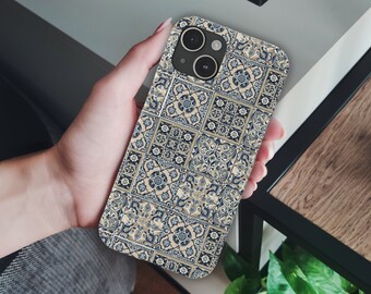 Mediterranean Ceramic Tile Pattern Blue Beige Geometric Design Phone Case Geometric Slim Case - IPhone Case 15 Pro Max 14 13 12 11 XS XR 8 7