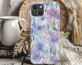 Blue Lilac Floral Blooms Phone Case Slim Case IPhone Case 15 Pro Max 14 13 12 11 XS XR 8 7 - Watercolor Floral Aesthetic Minimalist Pattern