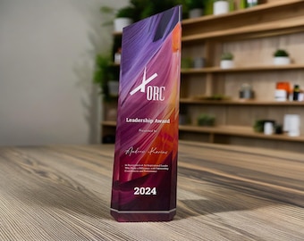 Custom Glass Award Plaque, Summit Appreciation Award Plaque, Red Glass Award Plaque, Colored Engraved Glass Award Plaque
