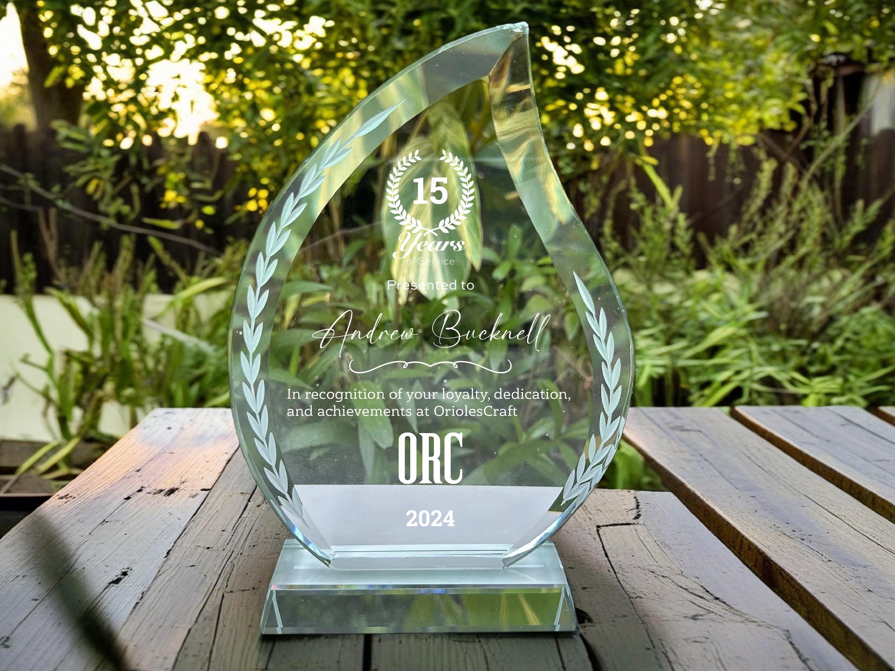 Custom Retirement Award Plaque, Glass Flame Award Plaque, Employee Appreciation Trophy, Crystal Award For Teacher, Doctor, Officer