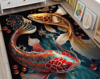 Yin Yang Koi Fish Rug: Japanese Symbolism, Non-Slip Cotton Blend