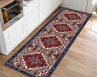Floral Turkish Runner Rug: Vintage Red Oriental Carpet