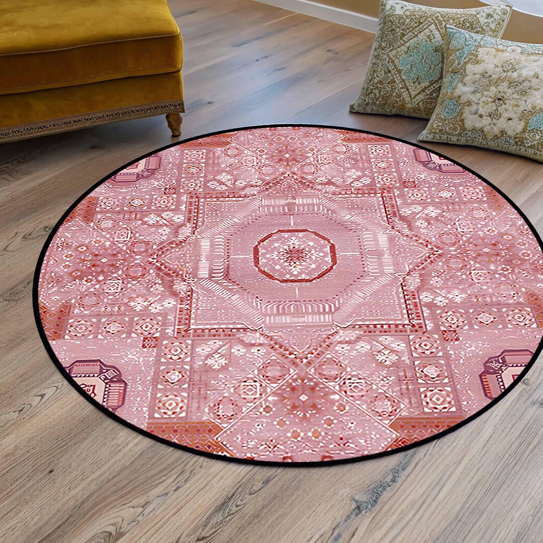 Pink Turkish Rug Pattern Round Pink Area Rug, Distressed Turkish , Custom Rugs, Dusty Coral Pink ...