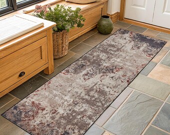 Vintage Gray Turkish Runner Rug, Hallway Rug, Floral Oushak Style, Non Slip Washable, Custom