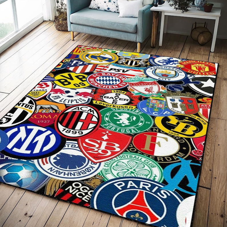Logo Pattern Rug Soccer Team Logos Area Rug, Non-slip Sports Fan Carpet - Etsy