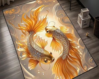 Ying Yang Koi Fish Rug: Japanese Symbolism, Non-Slip Cotton