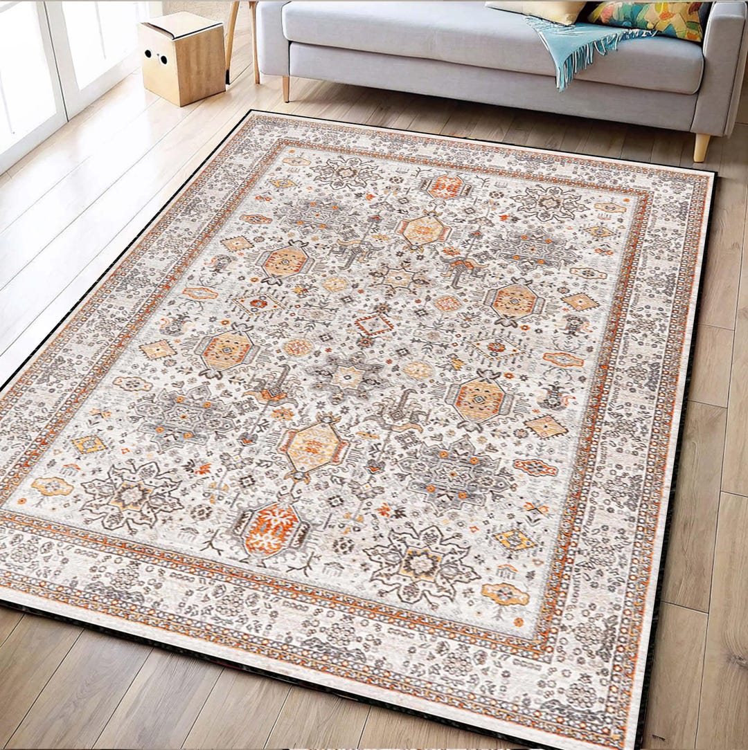 Cream Turkish Rug Cream Turkish Area Rug, Traditional Boho Antique, Rustic Oushak ...