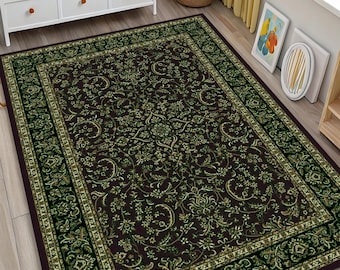 Zielony, farbowany turecki dywan: Dywan w stylu vintage Oushak