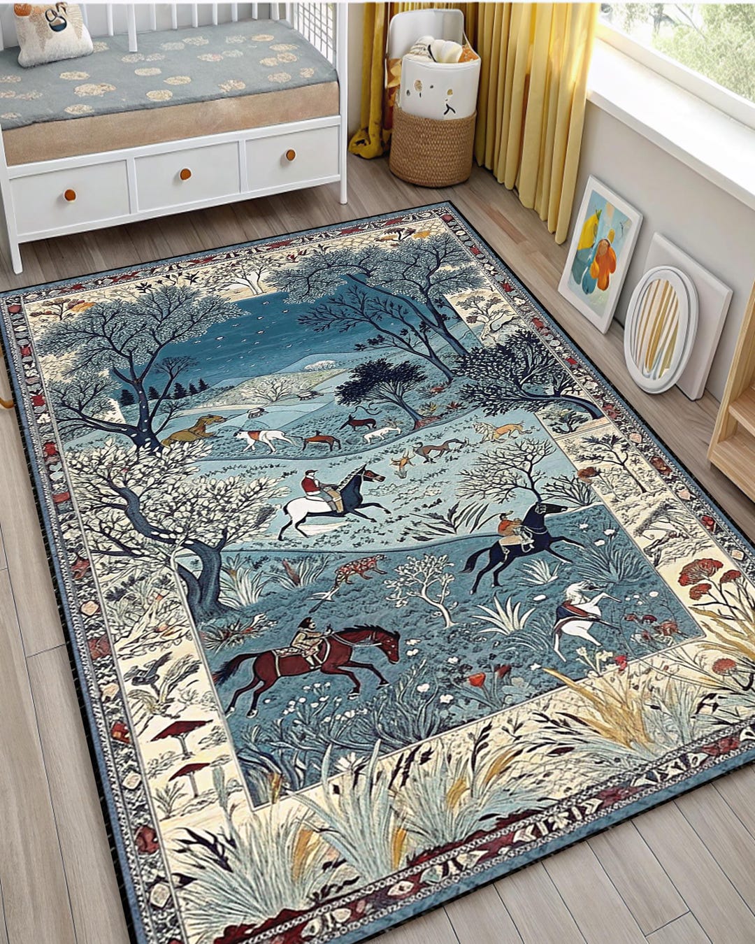 Farmhouse Village Rug: Horse Design, Oushak Style, Vintage Turkish Rug ...