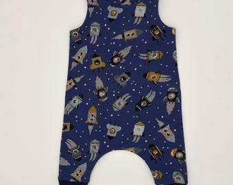 Rockets Space Baby Dungarees: Handmade Cotton Romper