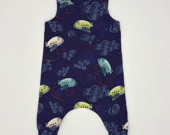 Planes Baby Dungarees: Handmade Cotton Lycra Jersey Romper