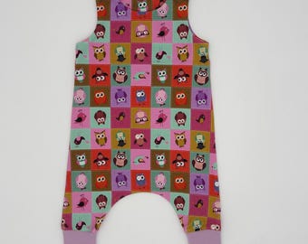 Owl Baby Dungarees: Handmade Cotton Lycra Romper