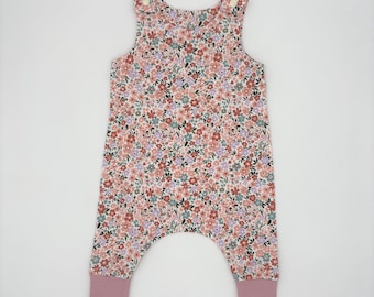 Floral Baby Dungarees: Handmade Cotton Jersey Romper
