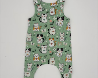 Cats Love Baby Dungarees: Handmade Cotton Jersey Romper