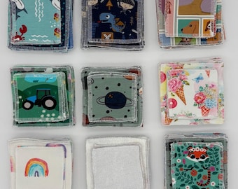 Choose your print, set of 12 wipes, new baby gift, two sizes, eco-friendly reusable white bamboo blend cloths