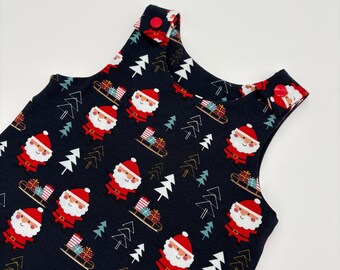 Santa Baby Dungarees: Handmade Cotton Jersey Romper