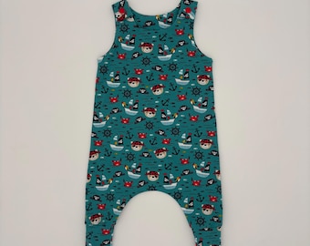 Pirate Bear Baby Dungarees: Handmade Cotton Romper