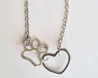 Paw and Heart Linked Necklace