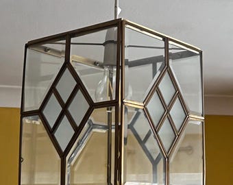 Luxury Geometric Glass Lamp Shade | Heavy Metal Frame Lantern | Frosted & Clear Glass Art Deco Style | Elegant Home Decor Lighting