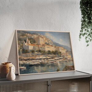 Monaco Art Print with Wooden Frame, Coastal Wall Art, Home Decor, Gift for Art Lovers, Vintage Landscape Poster, Coastal Decor