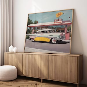 50s Diner Wall Art, 50s Diner Painting, 50s Painting, 50s Wall Art, 50s, Vintage Painting, Painting, Instant Download, Digital Download PNG