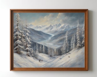 Winter hiking trail Painting, Wall Art, Painting, Vintage Painting, Painting, Landscape Painting, Instant Download, Digital Download PNG