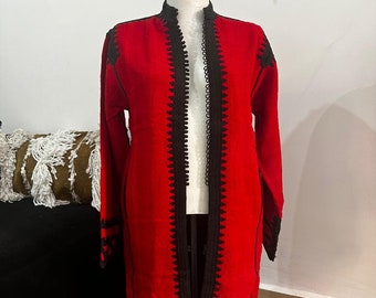 Röd & Svart Bomulls Marockansk Kaftan – Boho Loungewear Maxiklänning