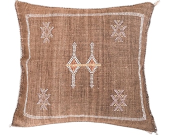 Handmade Brown Cactus Silk Pillow Cover, Berber Bohemian Throw
