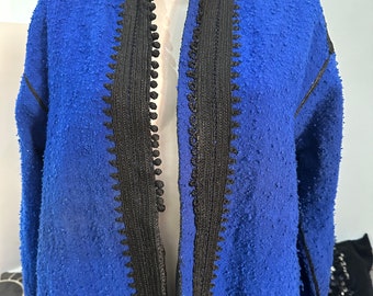 Handmade Moroccan Cotton Kaftan, Blue Boho Loungewear