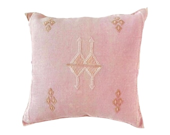 Handmade Moroccan Cactus Silk Pillow Cover, Light Pink Berber Cushion