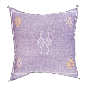 Moroccan Cactus Silk Pillow Case Handmade Throw Purple Pillow Cover, Cactus Silk Cushion Case Square Berber Throw Bohemian PillowCase