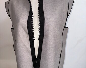 SLEEVELESS VEST gray & black, traditional dress, moroccan touch, unique outfit, hand made dress, SIZE L