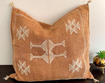 Handmade Moroccan Cactus Silk Pillow Cover, Brown Sugar Berber Throw