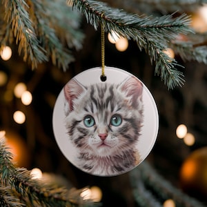Kitten Ceramic Ornament:  Gray Tabby Baby Cat