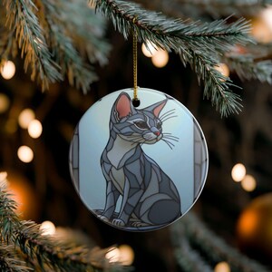 Cat Ceramic Ornament:  Gray Kitten Stained Glass Style