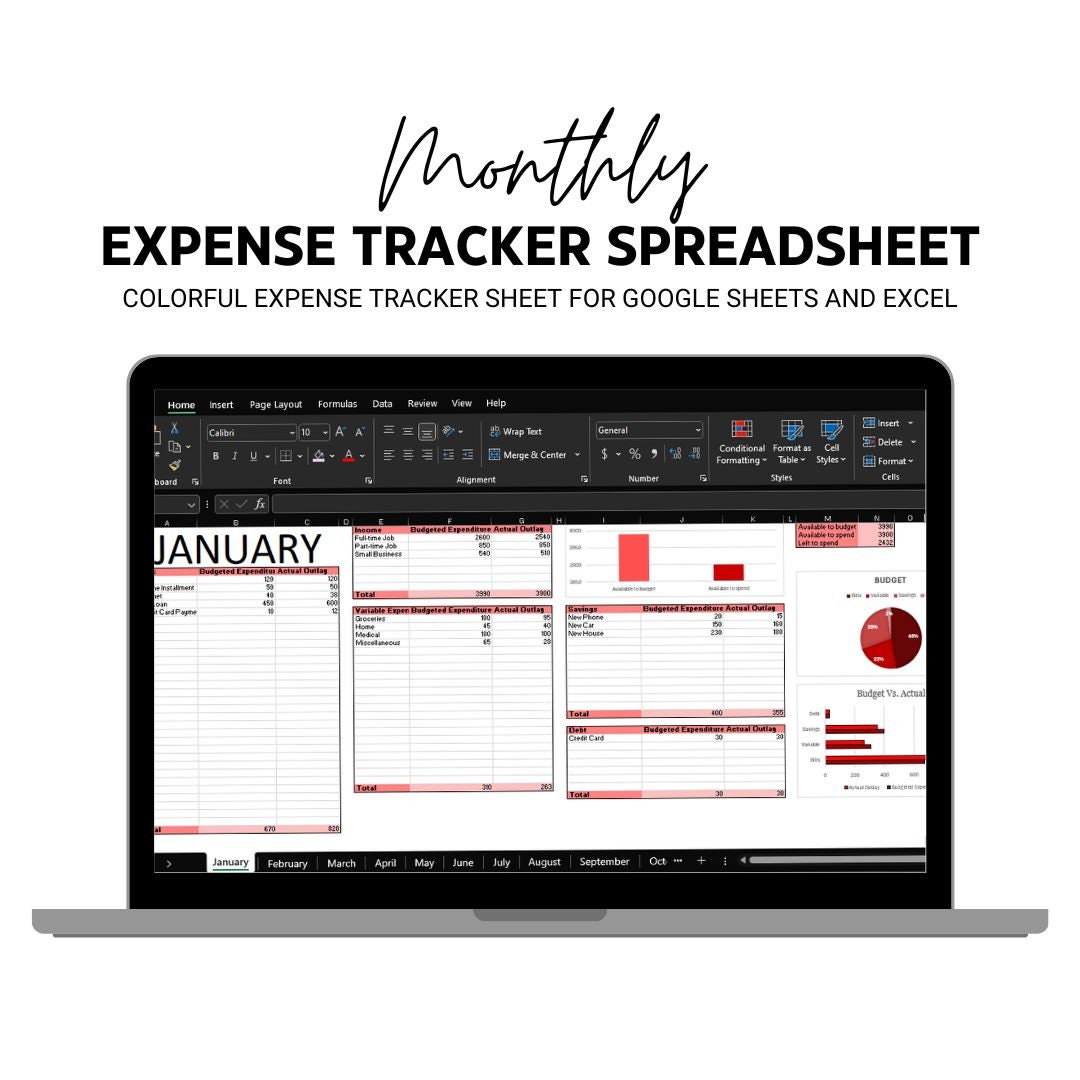 Monthly Expense Tracker Excel Spreadsheet Budget Spreadsheet for Google ...