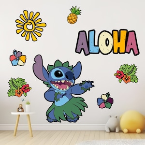 Lilo & Stitch ALOHA Vinyl Wall Graphic, Bedroom Decor, Nursery Wallpaper Sticker Vinyl