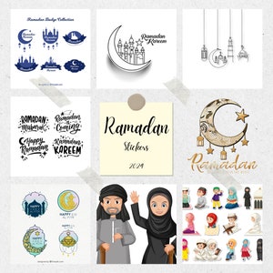 Ramadan and Eid Stickers Pack - Islamic Holiday Decorations - 3 Formats (12 PNG, 12 SVG, 12 JPG)