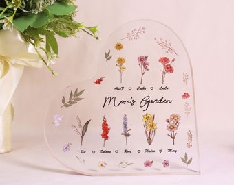 Personalized First Mom, Now Grandma Heart Acrylic Plaque, Birth Month Flowers Gift For Grandma, Christmas Gift, Nana Gifts, Mothers Day Gift