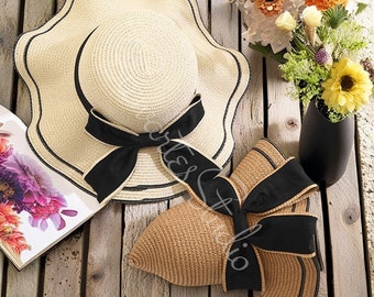 Sommerhut, Damen-Strohhut mit breiter Krempe, Sonnenhut – perfekt für Strand, Sommer und Urlaub, faltbarer und stilvoller Strohhut, verstaubarer Hut