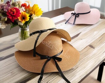 Folding Straw Hat , Wide Brim Floppy Summer Hats , Woman Seaside Beach Hat, Sun Hat, Women's Wide Brim Straw Hat, Summer Hat, Packable Hat