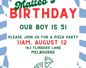 Pizzaria birthday digital invitation template 5x7