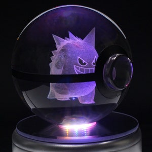 Gengar Crystal Pokeball / 3D Crystal Ball Pokeballs with LED Light Base, Kids Gift Collectable Toys Charizard Mewtwo Pikachu Gengar Model