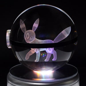 Umbreon Crystal Pokeball / 3D Crystal Ball Pokeballs with LED Light Base, Kids Gift Collectable Toys Charizard Mewtwo Pikachu Gengar Model