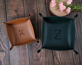 Personalized Valet Trays, Custom Storage Trays, Engraved Valet Trays, Groomsman Gifts, Decorative Desk Trays, Dresser Trays, Leather Trays