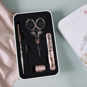 Vintage Style Embroidery Kit, Sewing Set, Sewing Box With Scissors Thimble,Gift for Sewing Lovers,Sewing Gift,Quilting Gift,Gift for Grandma