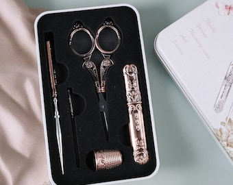 Vintage Style Embroidery Kit, Sewing Set, Sewing Box With Scissors Thimble,Gift for Sewing Lovers,Sewing Gift,Quilting Gift,Gift for Grandma