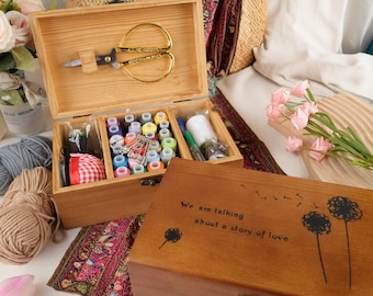 Solid Wood Sewing Kit, Vintage Sewing Box, Emergency Sewing Kit, Sewing Supplies, Solid Wood Storage Box, Gifts for Her, Gifts for Mom